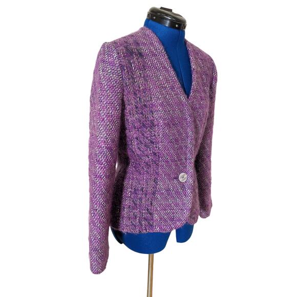 Nikos Handwoven 80s Vintage Purple Textured Woven Wool Art To Wear Blazer S - Picture 3 of 8